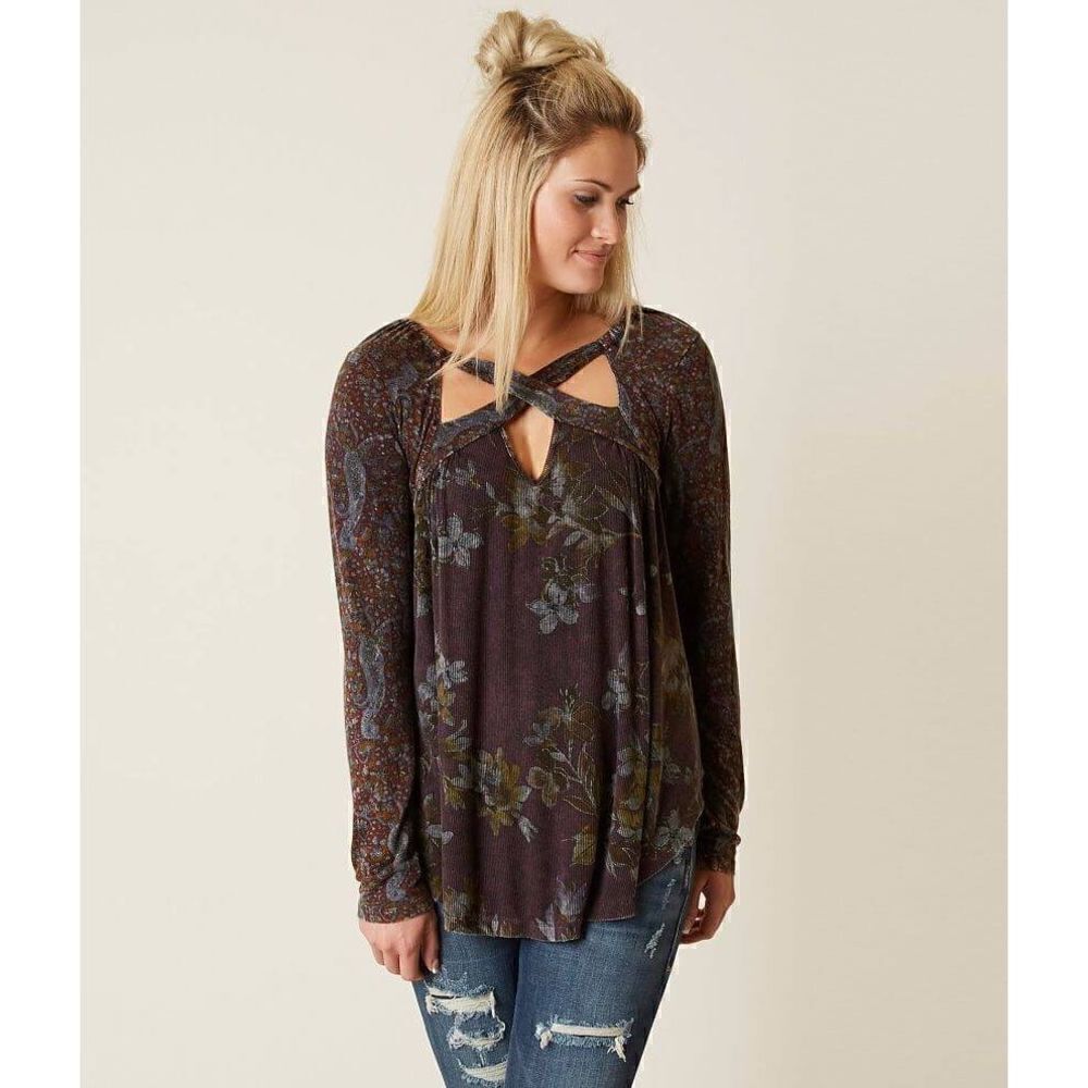 GIMMICKS Plum Floral Cut Out Blouse Size XS